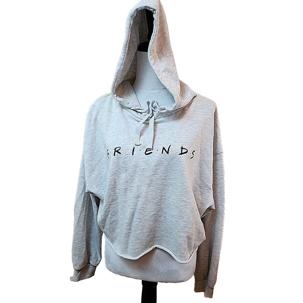 Friends TV Show Womens Cropped Hoodie‎ Sweatshirt Sz Large Light Grey Top